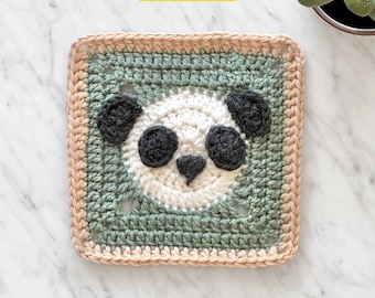 Panda Granny Square Crochet Pattern with Video Tutorial: Forest Animal Baby Blanket (Digital PDF)