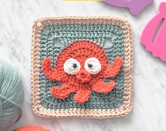 Octopus Granny Square Crochet Pattern with Video: Ocean Animal Baby Blanket (Digital PDF)