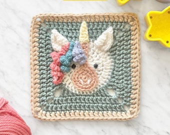 Unicorn Granny Square Crochet Pattern with Video Tutorial: Animal Baby Blanket (Digital PDF)