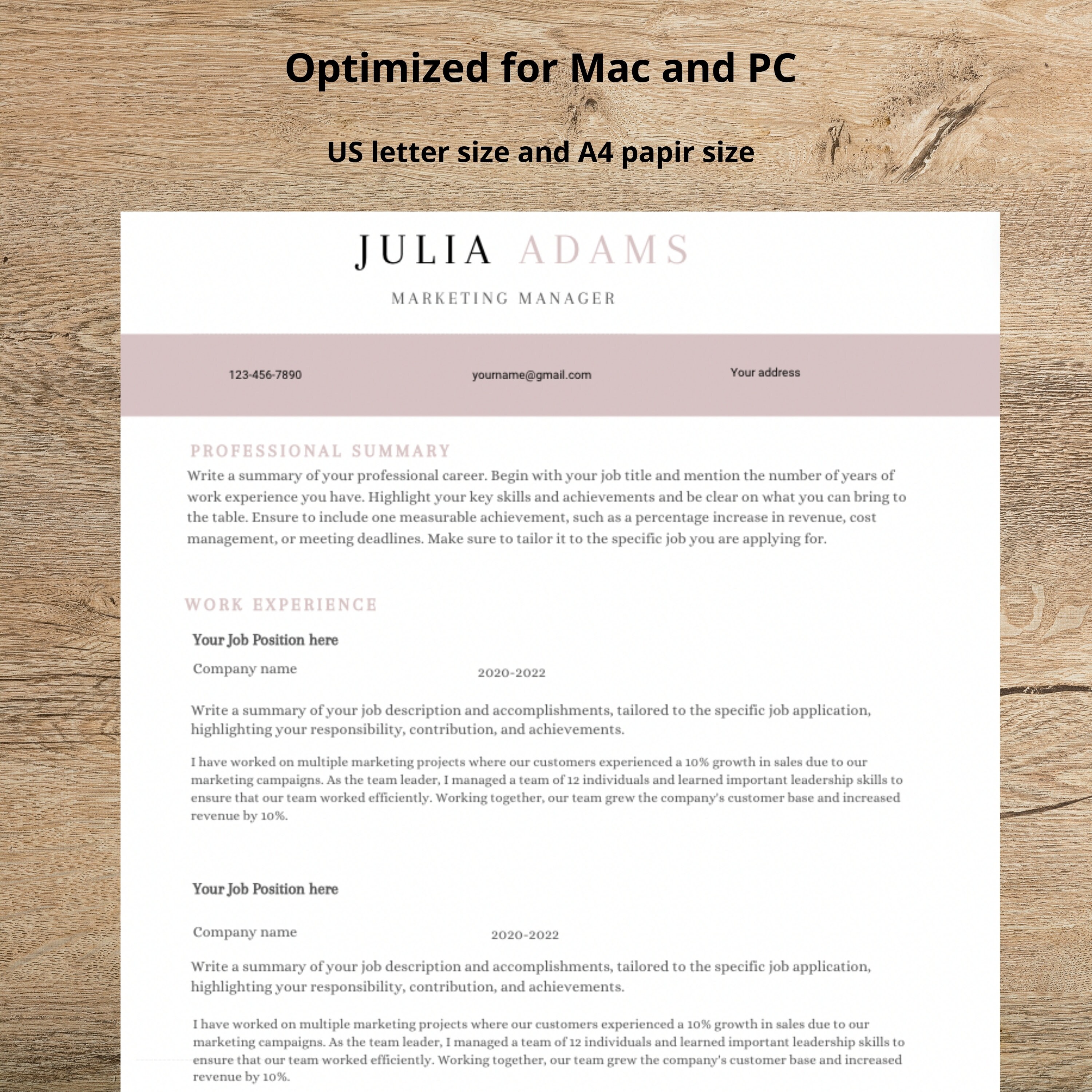 Professional Resume Template for Google Docs and Microsoft Word, ATS ...
