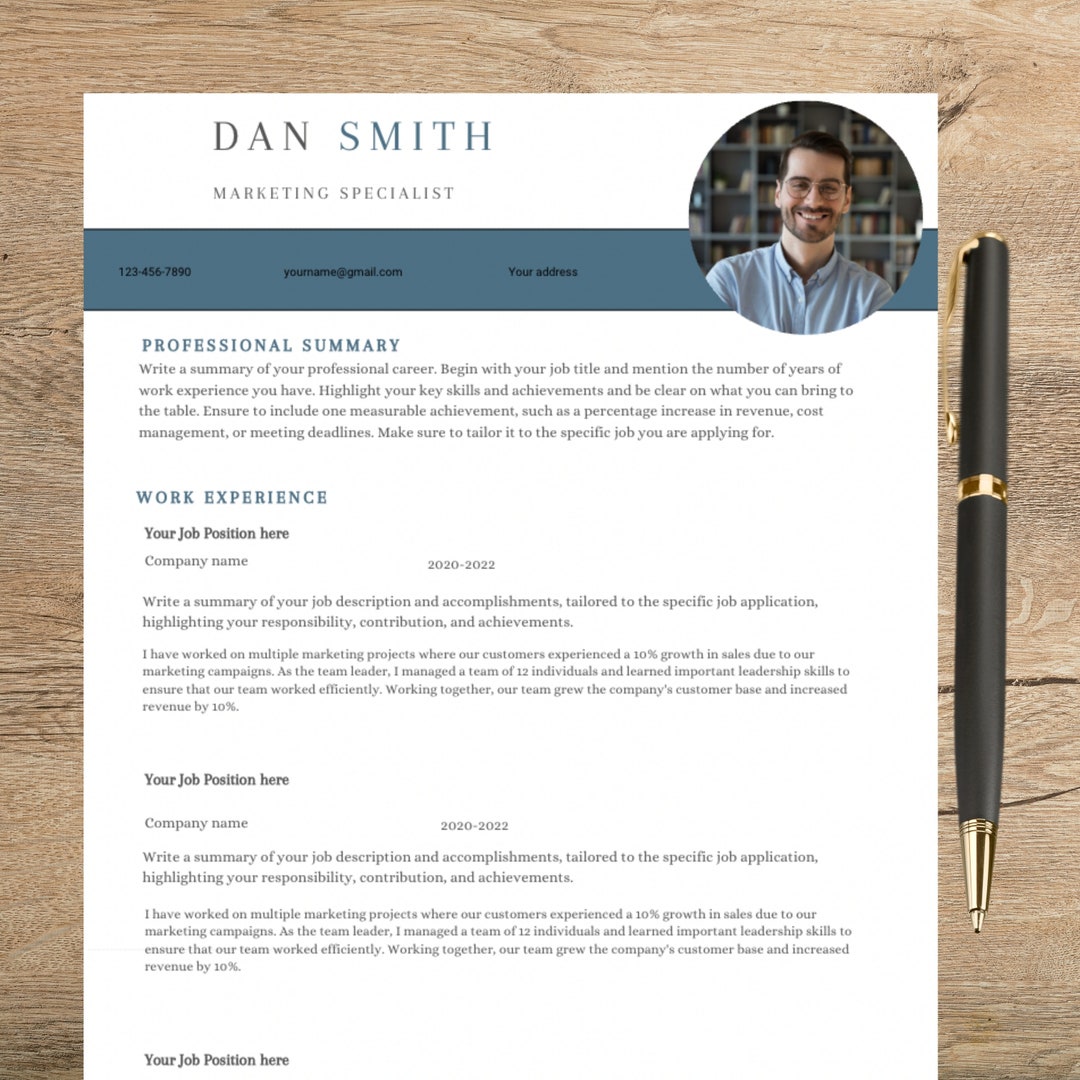 Professional Resume Template With Photo, Resume for Docs and Word ...