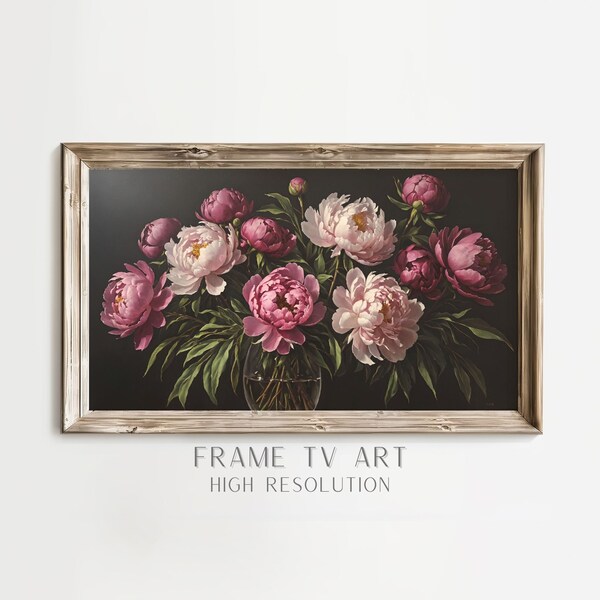 Still Life Frame TV Art, Vintage Peony Painting, Samsung Antique Floral Art