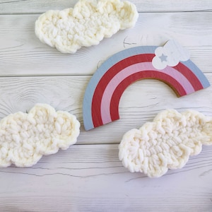 Fluffy white clouds made of plush yarn. Сloud wall decor nursery Set of 3