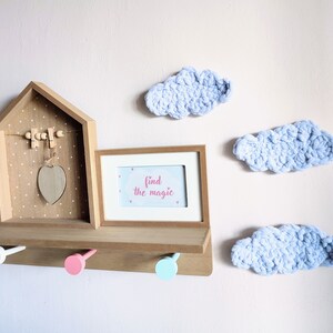 Fluffy blue clouds  plush yarn. Сloud wall decor nursery Set of 3