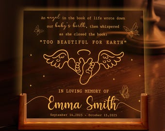 Personalized Baby Memorial Acrylic Night Light, Loss of Baby Lamp, Miscarriage Memory Desk Light, Angel Baby Grieving Gift, Baby Loss Gift
