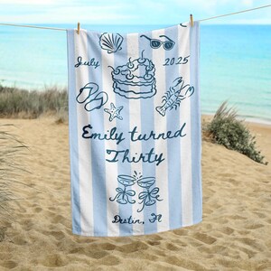 Birthday Trip Beach Towel, Birthday Party Gift, Turned 30th Birthday, Birthday Gift Idea, Gift for Her, Summer Birthday Keepsake Gifts