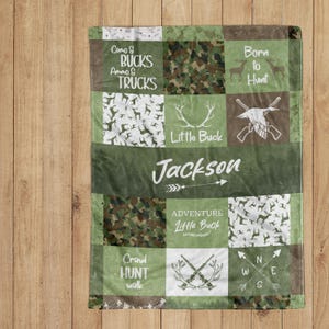 Personalized Hunting Fishing Blanket | Custom Kids Name Hunting Baby Blanket | Baby Shower Gift for Newborn Baby Boy | Hunting Nursery Decor