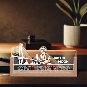 Civil Engineer Night Light | Personalized Construction Night Lamp | Gift for Construction Engineering Office Contractor | Gift for Coworker