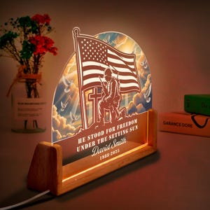 Custom Military Memorial Night Light | Remembrance Gift for Veterans and Families | Sympathy Gift | Engraved Military Service Lamp