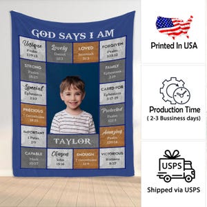 Personalized Kids Blanket with Bible Verse – Custom Name and Photo, Christian Gift for Boys Girls, Christmas Birthday Gift for Son Daughter