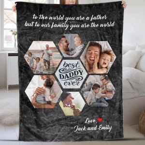 To my Dad From Daughter Son Wife Blanket, Custom Collage Photo Best Dad Blanket, Gift For Dad, Father Day Gift For Him Christmas Present