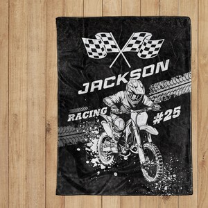 Dirt Bike Blanket, Custom Motocross Soft Sherpa Fleece Throw Blankets, Gift for Dad, Husband, Son, Motocross Racer Christmas Keeepsake Gifts