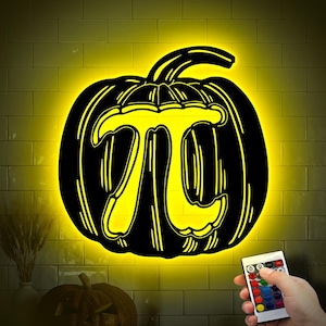 Funny Pi Pumpkin Metal Wall Led Light, Halloween Decor, Fall Porch Yard Decoration, Scary Pumpkin Face Spooky Autumn for Indoor Outdoor