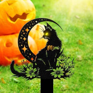 Custom Cat Memorial Grave Marker Black Cat Moon Garden Stake Pet Loss Tribute Sign for Outdoor Yard Cemetery Remembrance Halloween Decor