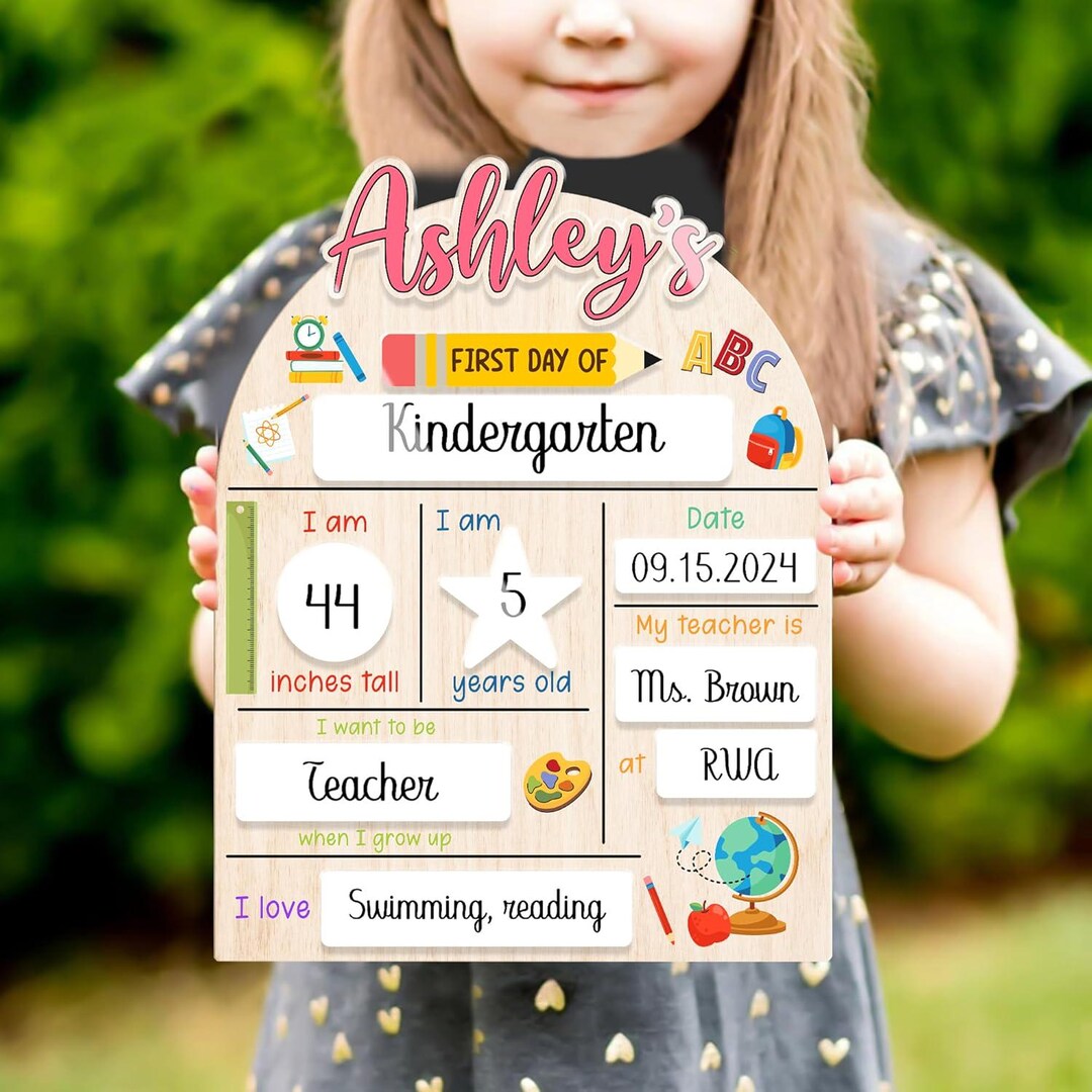 Kindergarten First Day of School Sign, Personalized Back to School Sign ...