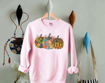 Pompoen T-shirt uniseks sweatshirt hoodie, boho herfstpompoen T-shirt, patchwork pompoen, schattige herfst, herfstoogst shirt, shirt pompoen patch