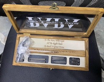 Gepersonaliseerde hamer voor papa met houten kist en beits | Gegraveerd hamercadeau voor papa of papa | Vaderdagcadeau voor vader, man, hem
