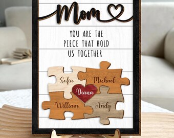 Eres la pieza que nos mantiene unidos: letrero de rompecabezas personalizado para mamá, letrero de pieza de rompecabezas de madera personalizado, regalo del Día de la Madre para mamá y abuela.