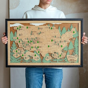 Personalized National Parks Wooden Travel Map with Pins