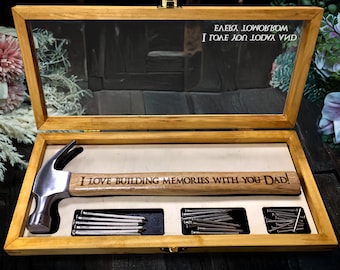 Gepersonaliseerd hamercadeau voor papa | Op maat gegraveerde hamer met houten kist | Vaderdag, verjaardagscadeau voor vader, man of hem