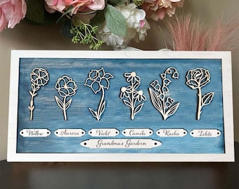 Custom Grandma's Garden Birth Month Flower Frame With Grandkids Name, Mother's Day Gift for Mom, Floral Family Name Wall Art