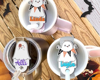 Personalized Halloween Tumbler Name Tag: Acrylic Ghost for Stanley Cup