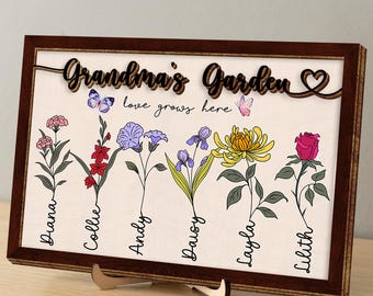 Grandma’s Garden Personalized Birth Flower with Grandchildren Names Mother’s Day Gift for Grandma