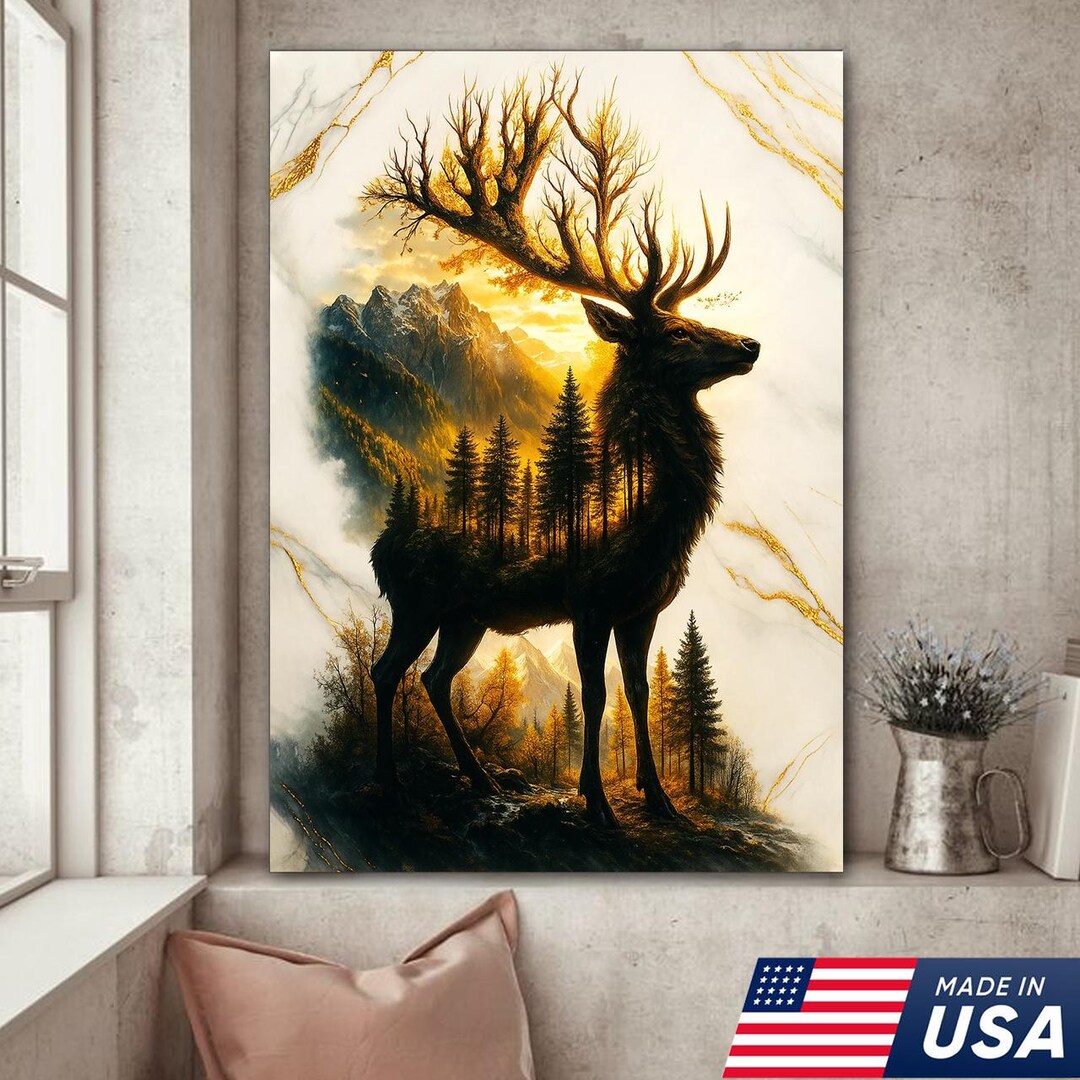 Majestic Deer Canvas Wall Art – Rustic Wildlife Decor, Forest Landscape ...