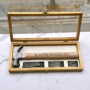 Personalized Engraved Hammer Wood Box with Nails | Father's Day Gift Idea for Dad, Grandpa, Husband