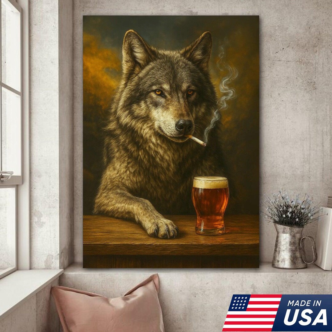Rustic Wolf Rustic Gray Wolf Canvas Wall Art – Majestic Wildlife Bar Scene With ...