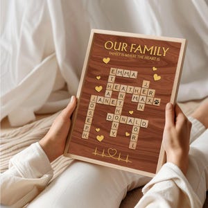 Custom Scrabble Puzzle Wood Sign, Crossword Scrabble Wooden Sign, Wooden Wall Art, Gift for Family, Home Decor