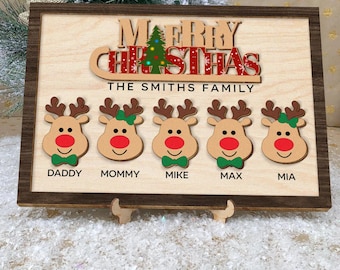 Personalisierte Rentier Familie Weihnachten Holzschild, benutzerdefinierte Urlaub Dekor