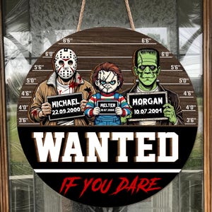 If You Dare - Personalized Horror Movie Characters Halloween Door Sign - Scary Halloween Welcome Sign Front Door Hanger