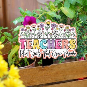 Custom Teacher Garden Stake, Colorful Floral Yard Sign, Teachers Plant Seeds That Grow Forever, Flower Pot Decor, Teacher Appreciation Gifts