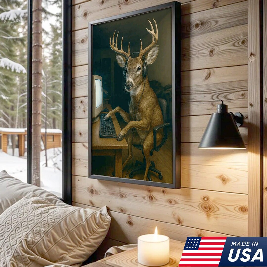 Gaming Deer Canvas Wall Art, Funny Headphone Buck at Computer - Etsy