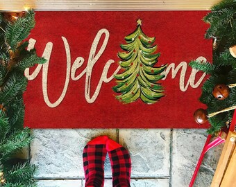 Christmas Tree Welcome Doormat, Holiday Decor