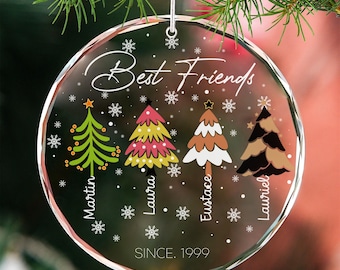 Personalized Christmas Tree Boho Crystal Ornament, Family and Friends Glass Ornaments with Names for Christmas Tree, Christmas Ornament 2024