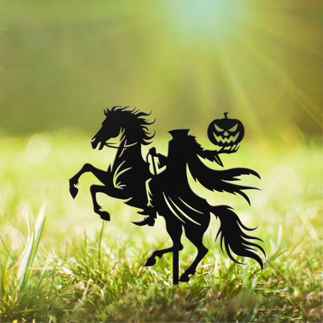 Headless Horseman Halloween Yard Stake Outdoor Metal Silhouette