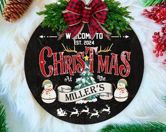 Welcome to Christmas Wreath Front Door Sign, Farmhouse Wall Art, Christmas Gift, Home Decoration Indoor, Outdoor