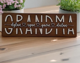 Personalized Grandma Wooden Sign with Children’s Names, Custom Mother’s Day Gift, Family Name Signs, Home Decor for Mom or Grandma