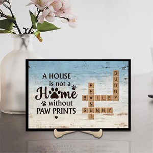 Regalo personalizado para amantes de los perros con nombres de mascotas cruzados, placa rústica de madera de Scrabble, huella de pata de granja, decoración del hogar, recuerdo