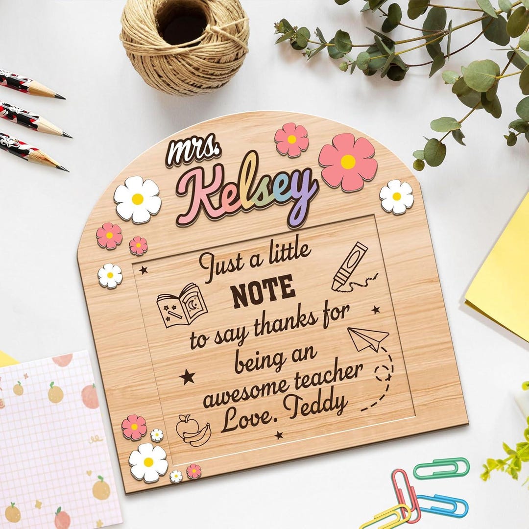 Personalized Teacher Sticky Note Holder Wooden Desk Organizer Gift Cute ...