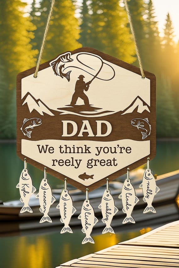 Personalized Fishing Wood Sign for Dad | We Think You're Reely Great |  Custom Family Name Fish Hanging Plaque | Father's Day Gift for Dad - Etsy