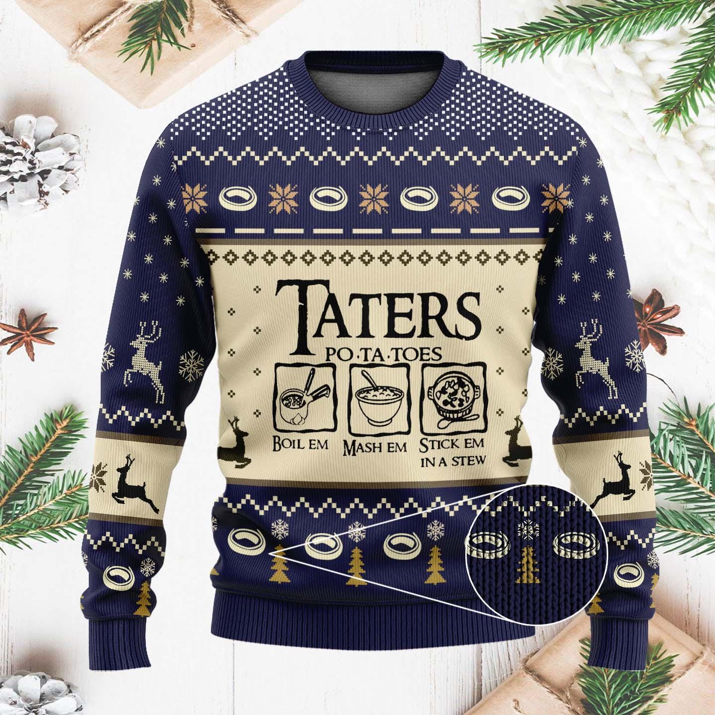 Discover Funny Taters Ugly Christmas Sweater - Boil Mash Stick Em in a Stew Knit