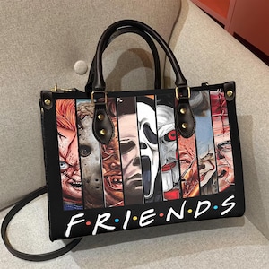 Horrorfilm Charaktere Halloween Leder Handtasche, Vintage Horror Ledertaschen, Umhängetasche Geschenk für Frauen