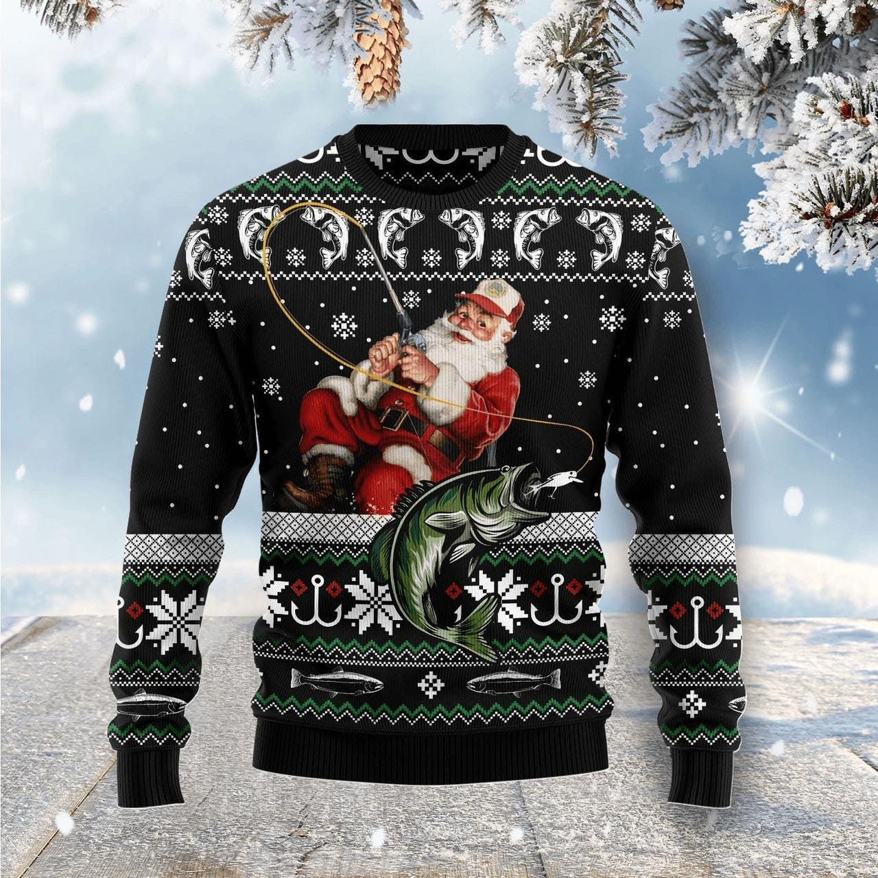 Discover Santa Fishing Ugly Christmas Sweater -  Festive Gift for Christmas Parties and Winter Wear