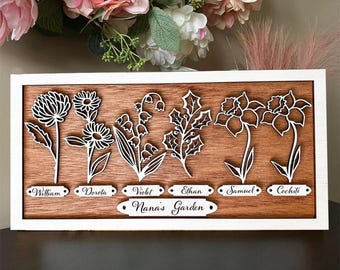 Custom Nana's Garden Birth Month Flower Frame With Grandkids Names For Mother's Day