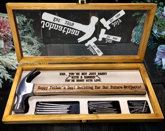 Gepersonaliseerde hamer voor papa met houten kist | Cadeau van kinderen voor Vaderdag, verjaardagscadeau voor vader, echtgenoot of hem