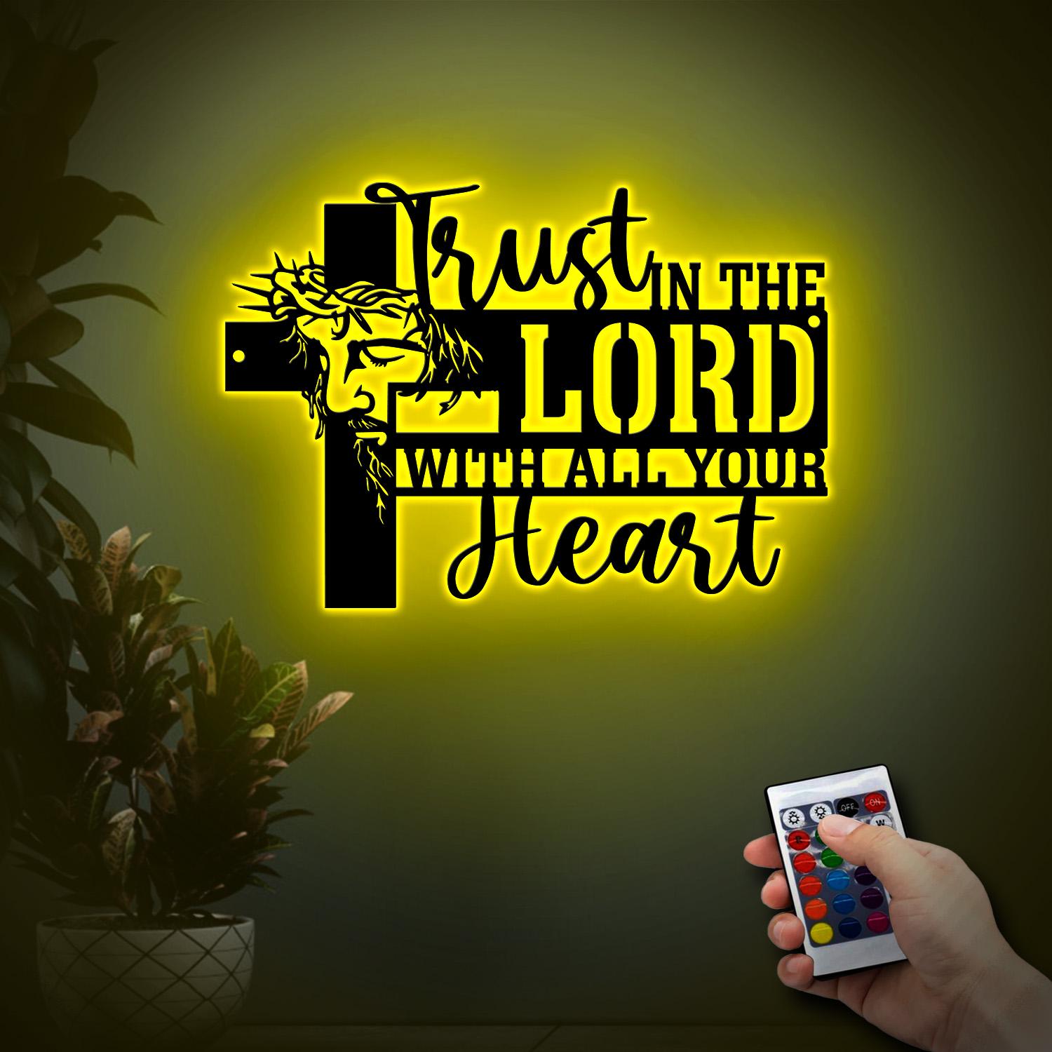Christian LED Wall Sign Trust in the Lord With All Your Heart Cross Light Jesus Wall Decor Bible Verse Religious Lighted Sign Faith Gift