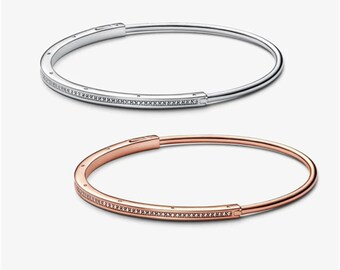 Bracelet minimaliste Pandora, convient aux bracelets à breloques européens, bracelet jonc I-D avec signature en argent sterling S925, cadeau pour elle